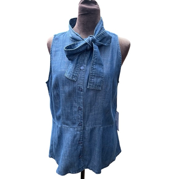 Liz Claiborne  Denim Color Bow Blouse M - Picture 1 of 6